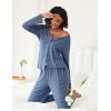 imageEkouaer Womens Pajama Sets Button Up Long Sleeve Pjs Ribbed Knit Soft Lounge Set 2 Piece Sleepwear with PocketsNavy