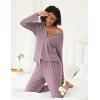 imageEkouaer Womens Pajama Sets Button Up Long Sleeve Pjs Ribbed Knit Soft Lounge Set 2 Piece Sleepwear with PocketsPink