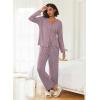 imageEkouaer Womens Pajama Sets Button Up Long Sleeve Pjs Ribbed Knit Soft Lounge Set 2 Piece Sleepwear with PocketsPink