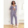 imageEkouaer Womens Pajama Sets Button Up Long Sleeve Pjs Ribbed Knit Soft Lounge Set 2 Piece Sleepwear with PocketsPurple