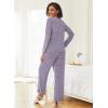 imageEkouaer Womens Pajama Sets Button Up Long Sleeve Pjs Ribbed Knit Soft Lounge Set 2 Piece Sleepwear with PocketsPurple