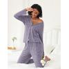 imageEkouaer Womens Pajama Sets Button Up Long Sleeve Pjs Ribbed Knit Soft Lounge Set 2 Piece Sleepwear with PocketsPurple