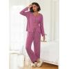 imageEkouaer Womens Pajama Sets Button Up Long Sleeve Pjs Ribbed Knit Soft Lounge Set 2 Piece Sleepwear with PocketsRose Red