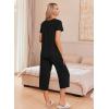 imageEkouaer Womens Pajama Sets Short Sleeve Sleepwear Button Up Pj Loungewear Top and Capri Pants with PocketsBlack