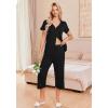 imageEkouaer Womens Pajama Sets Short Sleeve Sleepwear Button Up Pj Loungewear Top and Capri Pants with PocketsBlack