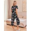 imageEkouaer Womens Pajama Sets Short Sleeve Sleepwear Button Up Pj Loungewear Top and Capri Pants with PocketsBlack Floral