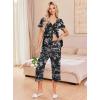 imageEkouaer Womens Pajama Sets Short Sleeve Sleepwear Button Up Pj Loungewear Top and Capri Pants with PocketsBlack Floral