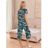 imageEkouaer Womens Pajama Sets Short Sleeve Sleepwear Button Up Pj Loungewear Top and Capri Pants with PocketsBlack and Blue Floral