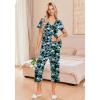 imageEkouaer Womens Pajama Sets Short Sleeve Sleepwear Button Up Pj Loungewear Top and Capri Pants with PocketsBlack and Blue Floral