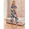 imageEkouaer Womens Pajama Sets Short Sleeve Sleepwear Button Up Pj Loungewear Top and Capri Pants with PocketsBlack and Pink Floral