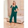 imageEkouaer Womens Pajama Sets Short Sleeve Sleepwear Button Up Pj Loungewear Top and Capri Pants with PocketsDark Green