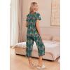 imageEkouaer Womens Pajama Sets Short Sleeve Sleepwear Button Up Pj Loungewear Top and Capri Pants with PocketsGreen Floral