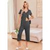 imageEkouaer Womens Pajama Sets Short Sleeve Sleepwear Button Up Pj Loungewear Top and Capri Pants with PocketsGrey