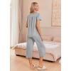 imageEkouaer Womens Pajama Sets Short Sleeve Sleepwear Button Up Pj Loungewear Top and Capri Pants with PocketsLight Grey