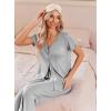 imageEkouaer Womens Pajama Sets Short Sleeve Sleepwear Button Up Pj Loungewear Top and Capri Pants with PocketsLight Grey