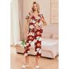 imageEkouaer Womens Pajama Sets Short Sleeve Sleepwear Button Up Pj Loungewear Top and Capri Pants with PocketsRed Floral