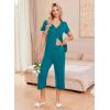 imageEkouaer Womens Pajama Sets Short Sleeve Sleepwear Button Up Pj Loungewear Top and Capri Pants with PocketsTeal