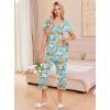 imageEkouaer Womens Pajama Sets Short Sleeve Sleepwear Button Up Pj Loungewear Top and Capri Pants with PocketsTurquoise Floral