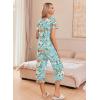 imageEkouaer Womens Pajama Sets Short Sleeve Sleepwear Button Up Pj Loungewear Top and Capri Pants with PocketsTurquoise Floral