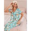 imageEkouaer Womens Pajama Sets Short Sleeve Sleepwear Button Up Pj Loungewear Top and Capri Pants with PocketsTurquoise Floral