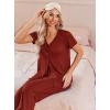 imageEkouaer Womens Pajama Sets Short Sleeve Sleepwear Button Up Pj Loungewear Top and Capri Pants with PocketsWine Red