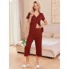 imageEkouaer Womens Pajama Sets Short Sleeve Sleepwear Button Up Pj Loungewear Top and Capri Pants with PocketsWine Red