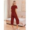 imageEkouaer Womens Pajama Sets Short Sleeve Sleepwear Button Up Pj Loungewear Top and Capri Pants with PocketsWine Red