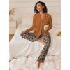 imageEkouaer Womens Pajamas Sets Button Down Long Sleeve Lounge Sets Soft 2 Piece Pants SleepwearCamel Black Leopard