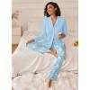 imageEkouaer Womens Pajamas Sets Button Down Long Sleeve Lounge Sets Soft 2 Piece Pants SleepwearLight Blue and White Cashew Flower