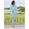 imageEkouaer Womens Pajamas Sets Button Down Long Sleeve Lounge Sets Soft 2 Piece Pants SleepwearLight Blue and White Cashew Flower