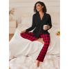 imageEkouaer Womens Pajamas Sets Button Down Long Sleeve Lounge Sets Soft 2 Piece Pants SleepwearRed Black and Gray Plaid