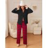 imageEkouaer Womens Pajamas Sets Button Down Long Sleeve Lounge Sets Soft 2 Piece Pants SleepwearRed Black and Gray Plaid