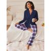 imageEkouaer Womens Pajamas Sets Button Down Long Sleeve Lounge Sets Soft 2 Piece Pants SleepwearRed Black and Grey Plaid