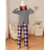 imageEkouaer Womens Pajamas Sets Button Down Long Sleeve Lounge Sets Soft 2 Piece Pants SleepwearRed Gray and White Plaid