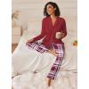 imageEkouaer Womens Pajamas Sets Button Down Long Sleeve Lounge Sets Soft 2 Piece Pants SleepwearWine Red and White Plaid