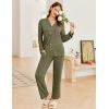 imageEkouaer Womens Ribbed Knit Pajama Sets 2 Piece Lounge Set Long Sleeve Button Down Pjs Sleepwear Set with PocketsArmy Green