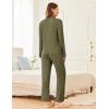 imageEkouaer Womens Ribbed Knit Pajama Sets 2 Piece Lounge Set Long Sleeve Button Down Pjs Sleepwear Set with PocketsArmy Green