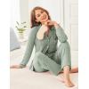 imageEkouaer Womens Ribbed Knit Pajama Sets 2 Piece Lounge Set Long Sleeve Button Down Pjs Sleepwear Set with PocketsGray Green