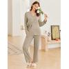 imageEkouaer Womens Ribbed Knit Pajama Sets 2 Piece Lounge Set Long Sleeve Button Down Pjs Sleepwear Set with PocketsKhaki