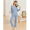 imageEkouaer Womens Ribbed Knit Pajama Sets 2 Piece Lounge Set Long Sleeve Button Down Pjs Sleepwear Set with PocketsLight Blue