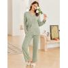 imageEkouaer Womens Ribbed Knit Pajama Sets 2 Piece Lounge Set Long Sleeve Button Down Pjs Sleepwear Set with PocketsLight Green