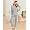 imageEkouaer Womens Ribbed Knit Pajama Sets 2 Piece Lounge Set Long Sleeve Button Down Pjs Sleepwear Set with PocketsLight Grey