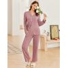 imageEkouaer Womens Ribbed Knit Pajama Sets 2 Piece Lounge Set Long Sleeve Button Down Pjs Sleepwear Set with PocketsPink