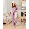 imageEkouaer Womens Ribbed Knit Pajama Sets 2 Piece Lounge Set Long Sleeve Button Down Pjs Sleepwear Set with PocketsPurple Pink