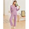 imageEkouaer Womens Ribbed Knit Pajama Sets 2 Piece Lounge Set Long Sleeve Button Down Pjs Sleepwear Set with PocketsPurple Pink