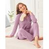 imageEkouaer Womens Ribbed Knit Pajama Sets 2 Piece Lounge Set Long Sleeve Button Down Pjs Sleepwear Set with PocketsPurple Pink