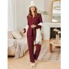 imageEkouaer Womens Ribbed Knit Pajama Sets 2 Piece Lounge Set Long Sleeve Button Down Pjs Sleepwear Set with PocketsWine Red