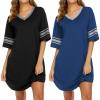 imageEkouaer Nightgowns for Women 2 Pack Sleepshirts Short Sleeve Nightshirt V Neck Sleepwear Casual Pajama DressBlackBlue