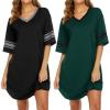 imageEkouaer Nightgowns for Women 2 Pack Sleepshirts Short Sleeve Nightshirt V Neck Sleepwear Casual Pajama DressBlackDark Green