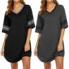 imageEkouaer Nightgowns for Women 2 Pack Sleepshirts Short Sleeve Nightshirt V Neck Sleepwear Casual Pajama DressBlackDark Grey